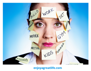 woman with stickers on her face overwhelmed