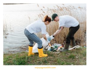 cleaning up a river from plastic and rubbish